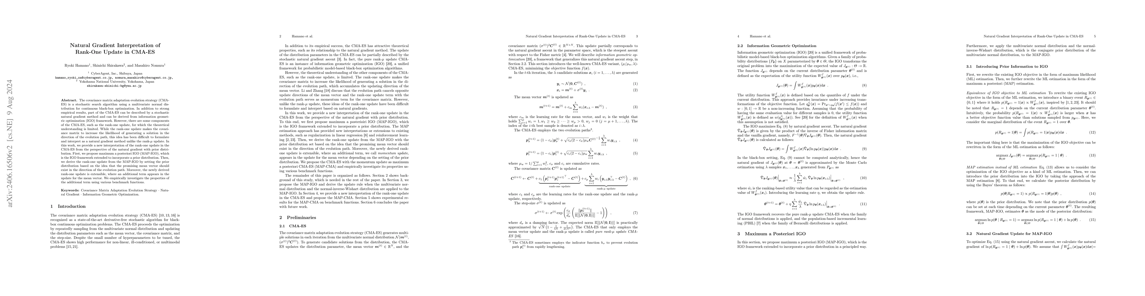 Thumbnail for Natural Gradient Interpretation of Rank-One Update in CMA-ES