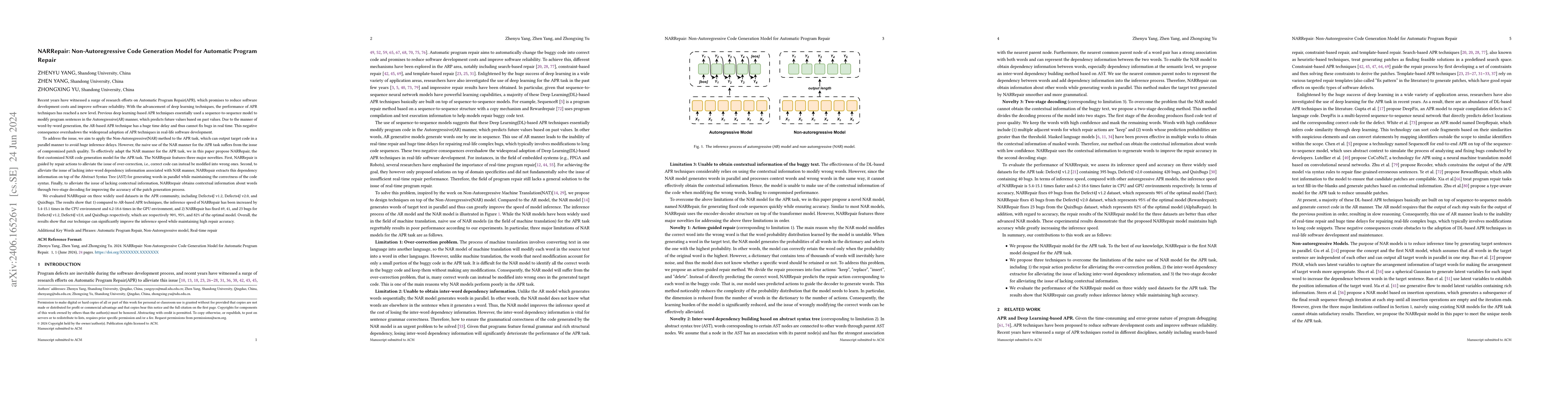 Thumbnail for NARRepair: Non-Autoregressive Code Generation Model for Automatic
  Program Repair