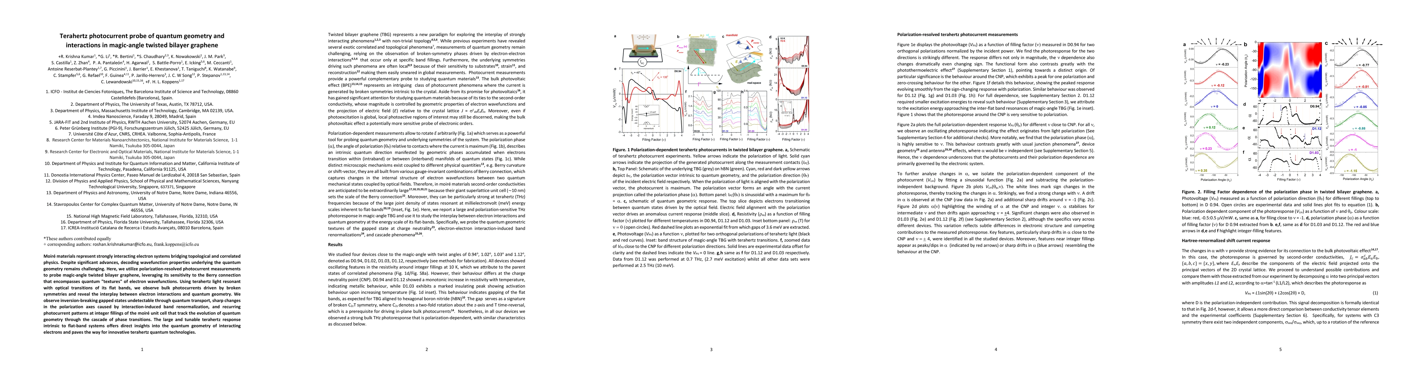 Thumbnail for Terahertz photocurrent probe of quantum geometry and interactions in
  magic-angle twisted bilayer graphene