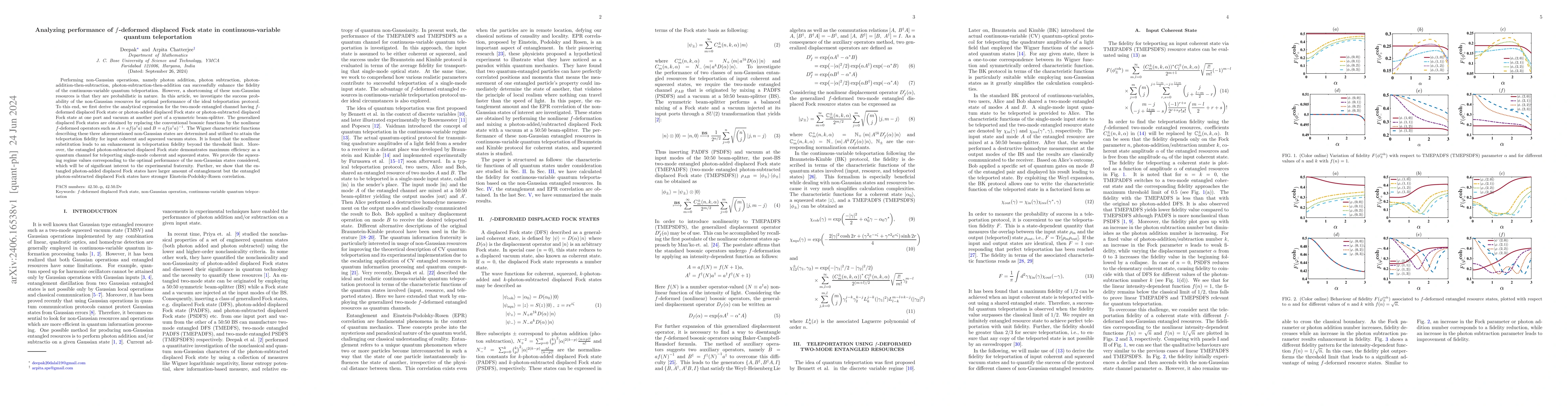 Thumbnail for Analyzing performance of $f$-deformed displaced Fock state in
  continuous-variable quantum teleportation