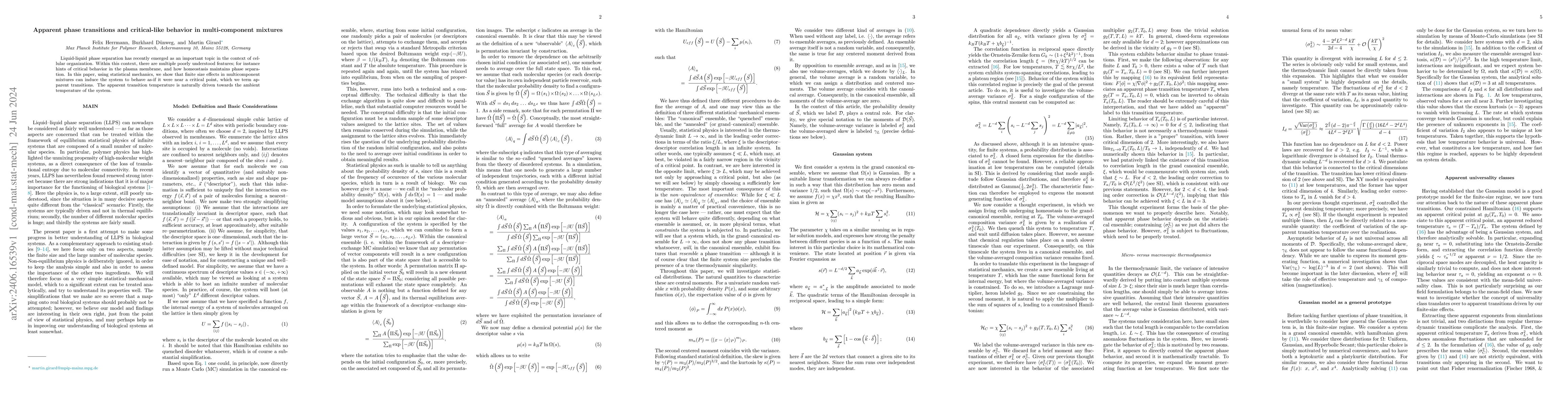 Thumbnail for Apparent phase transitions and critical-like behavior in multi-component
  mixtures