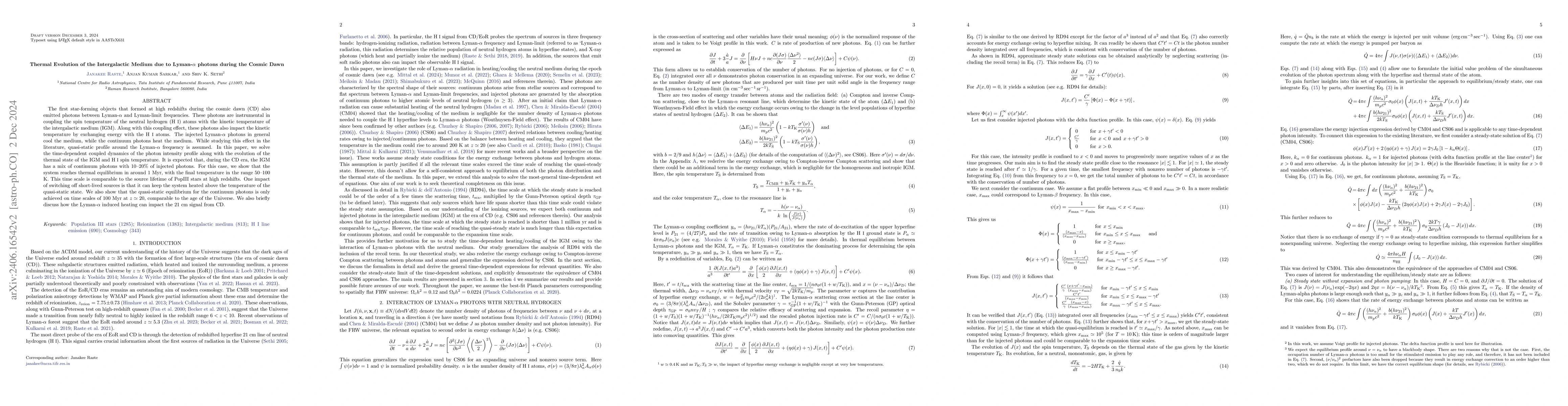 Thumbnail for Thermal Evolution of the IGM due to Lyman-{\alpha} photons during the
  Cosmic Dawn