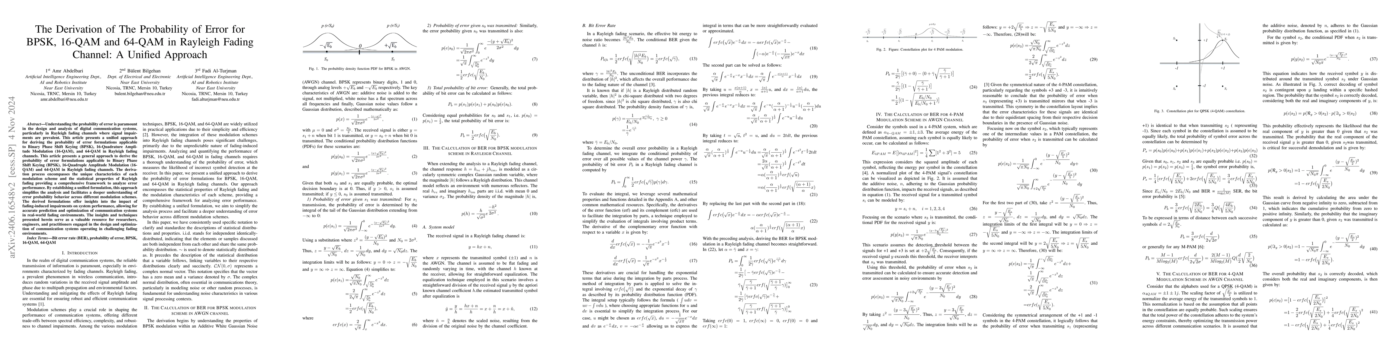 Thumbnail for The Derivation of The Probability of Error for BPSK, 16-QAM and 64-QAM
  in Rayleigh Fading Channel: A Unified Approach