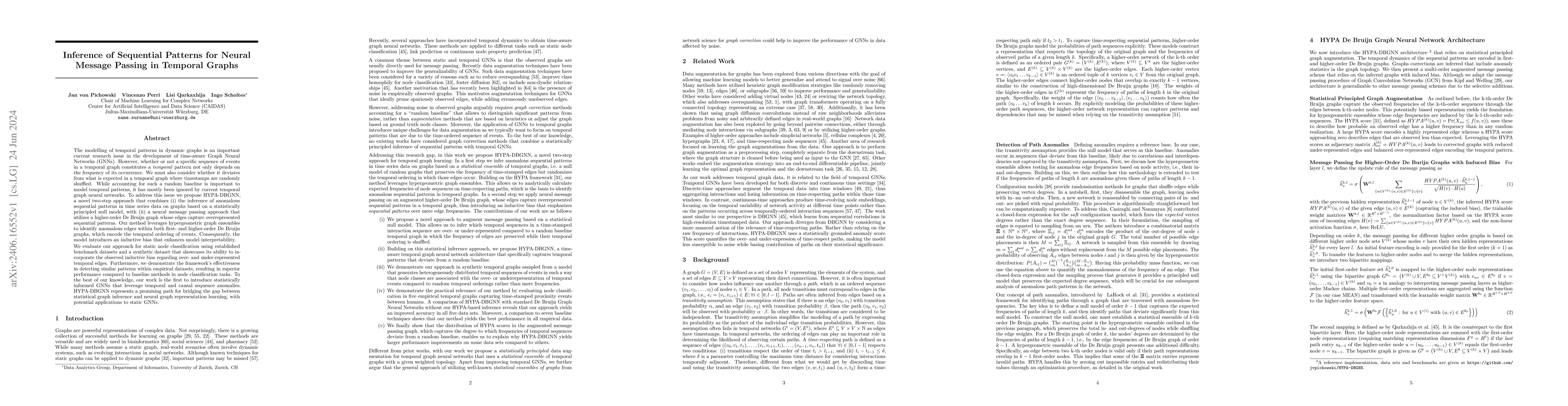 Thumbnail for Inference of Sequential Patterns for Neural Message Passing in Temporal
  Graphs