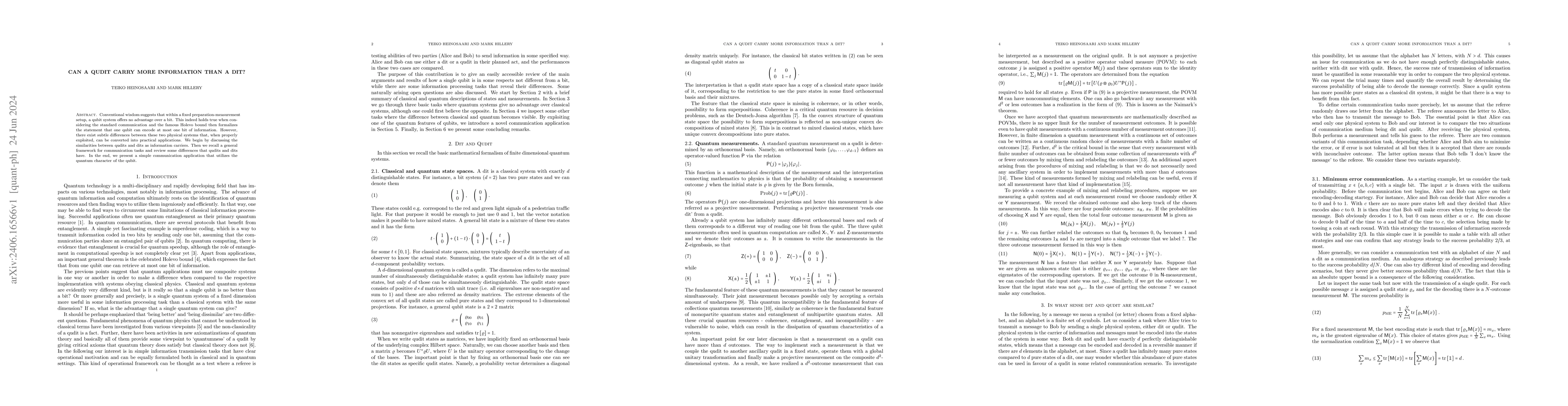 Thumbnail for Can a qudit carry more information than a dit?