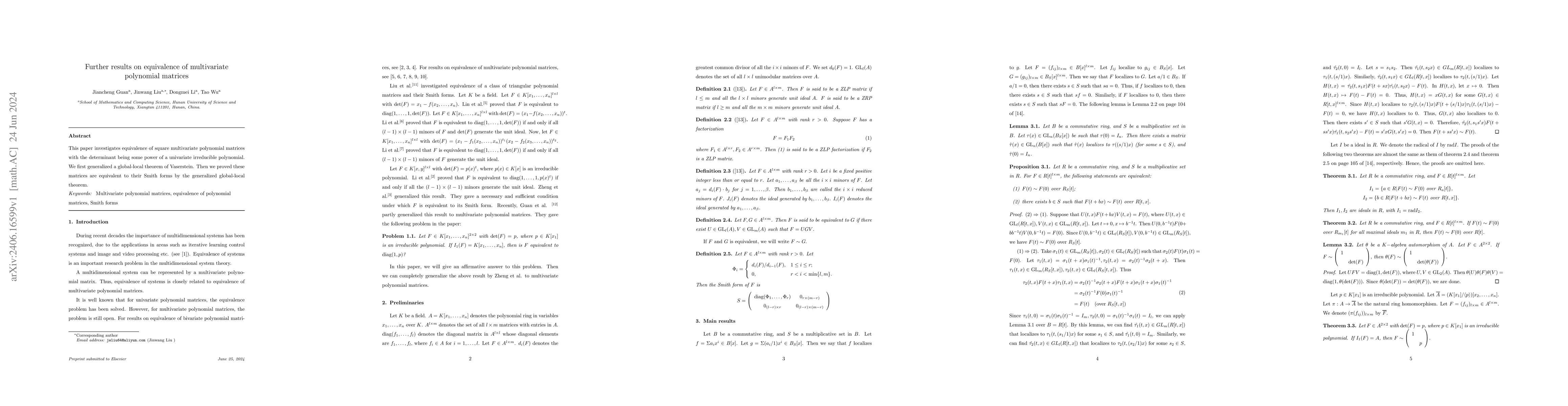 Thumbnail for Further results on equivalence of multivariate polynomial matrices