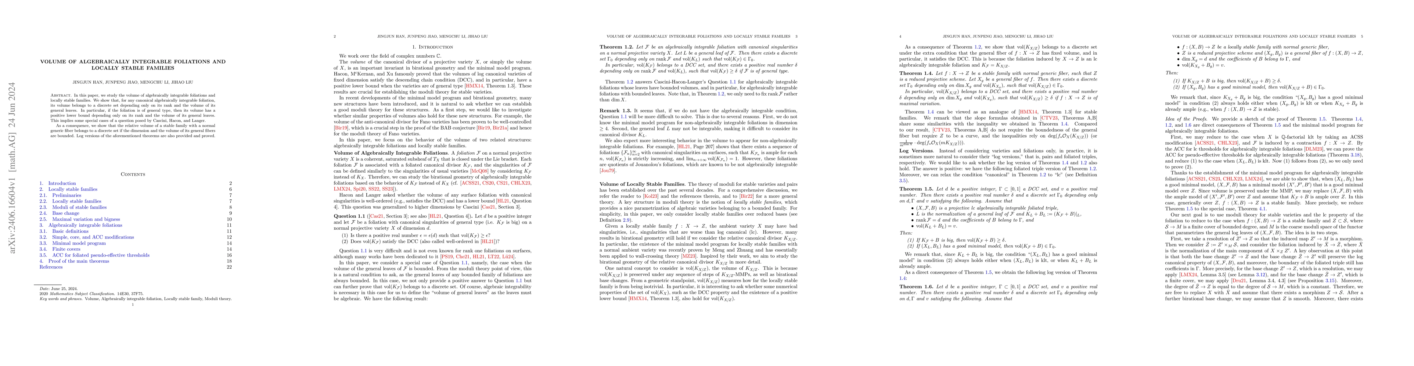 Thumbnail for Volume of algebraically integrable foliations and locally stable
  families