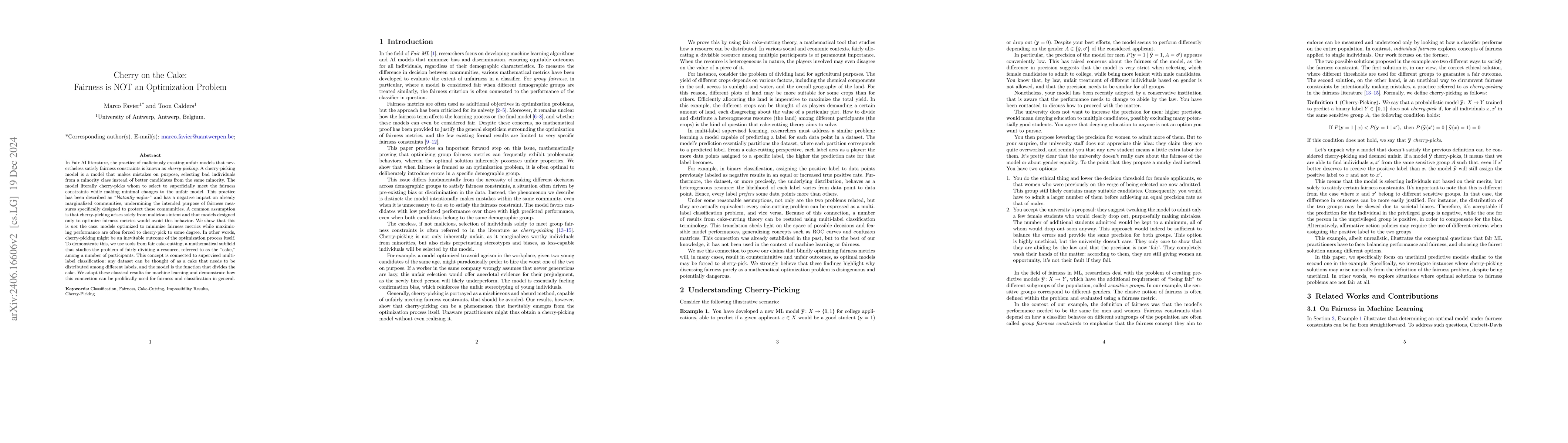 Thumbnail for Cherry on the Cake: Fairness is NOT an Optimization Problem