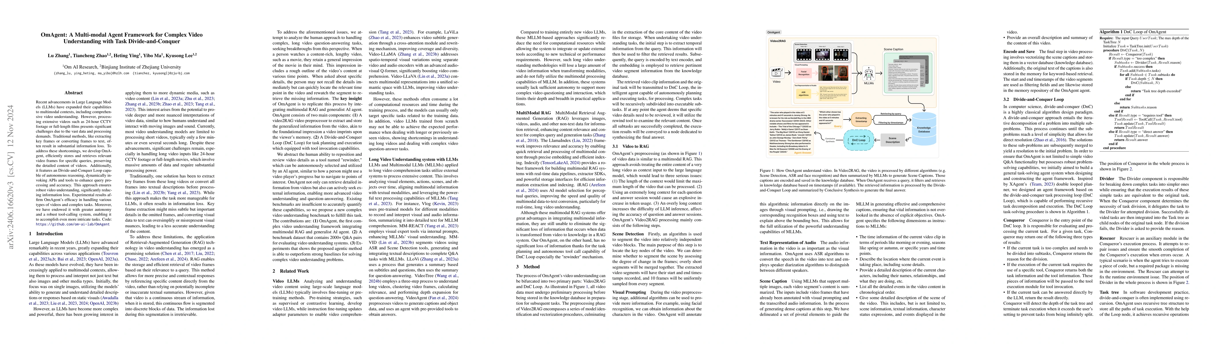 Thumbnail for OmAgent: A Multi-modal Agent Framework for Complex Video Understanding
  with Task Divide-and-Conquer