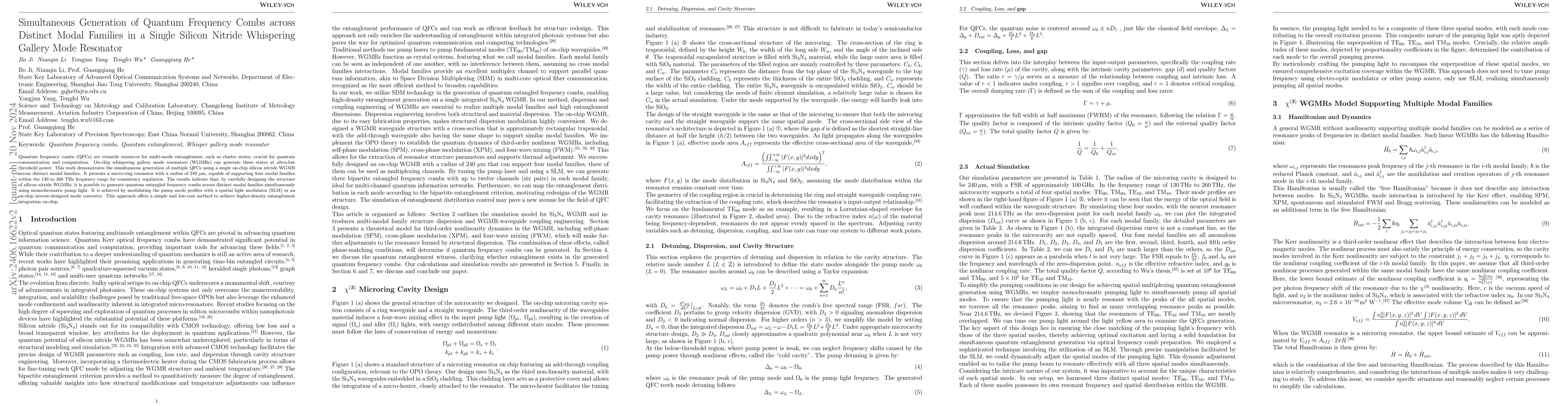 Thumbnail for Simultaneous Generation of Quantum Frequency Combs across Distinct Modal
  Families in a Single $Si_3 N_4$ Whispering Gallery Mode Resonator