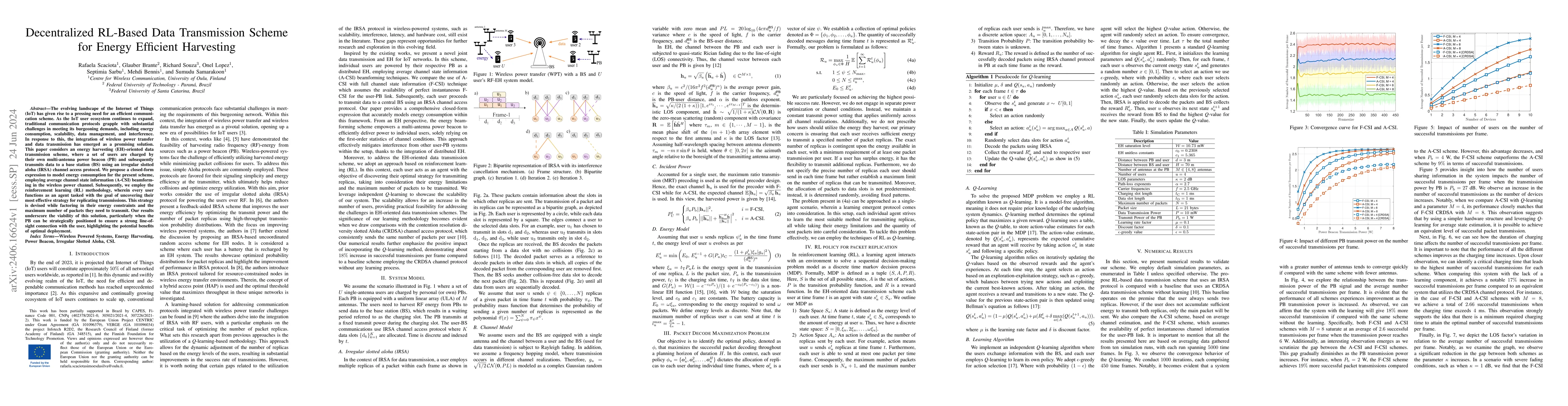 Thumbnail for Decentralized RL-Based Data Transmission Scheme for Energy Efficient
  Harvesting