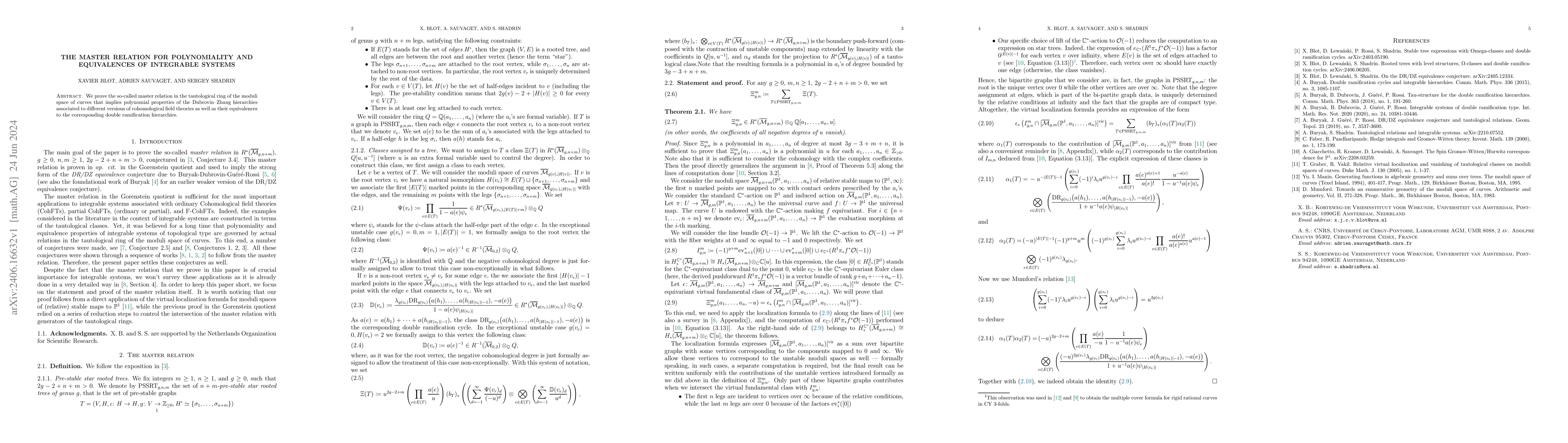 Thumbnail for The master relation for polynomiality and equivalences of integrable
  systems