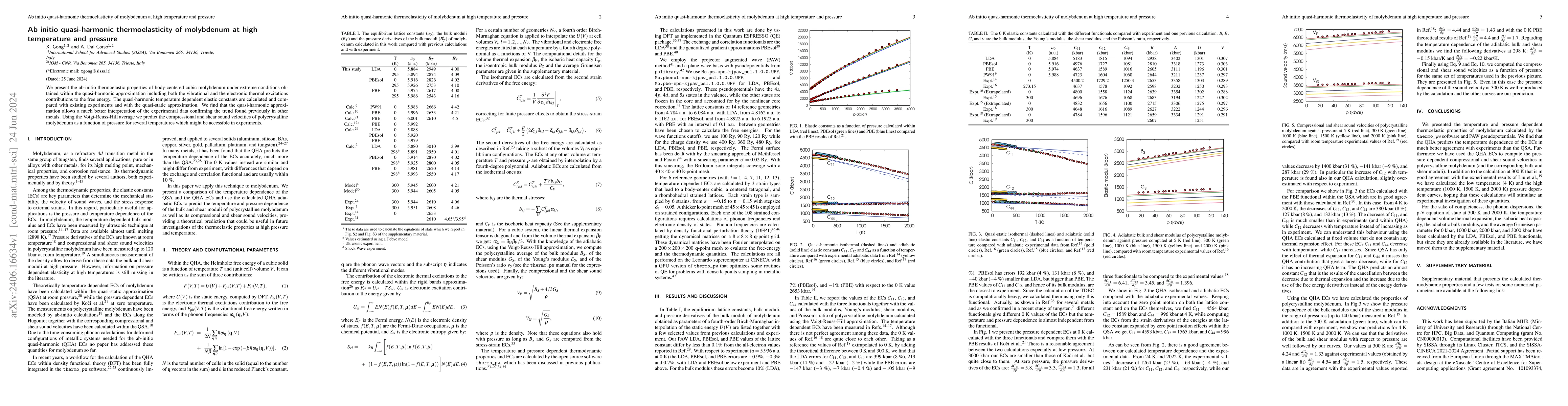 Thumbnail for Ab initio quasi-harmonic thermoelasticity of molybdenum at high
  temperature and pressure