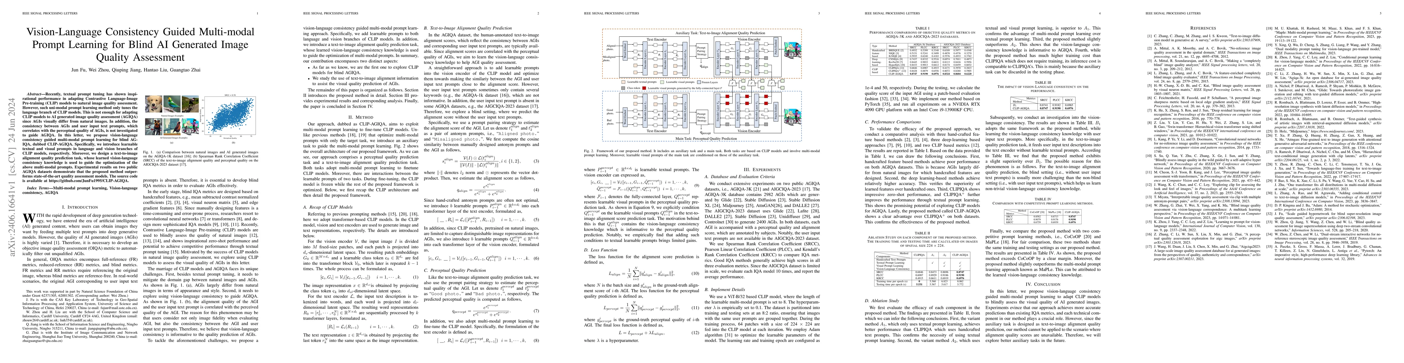 Thumbnail for Vision-Language Consistency Guided Multi-modal Prompt Learning for Blind
  AI Generated Image Quality Assessment