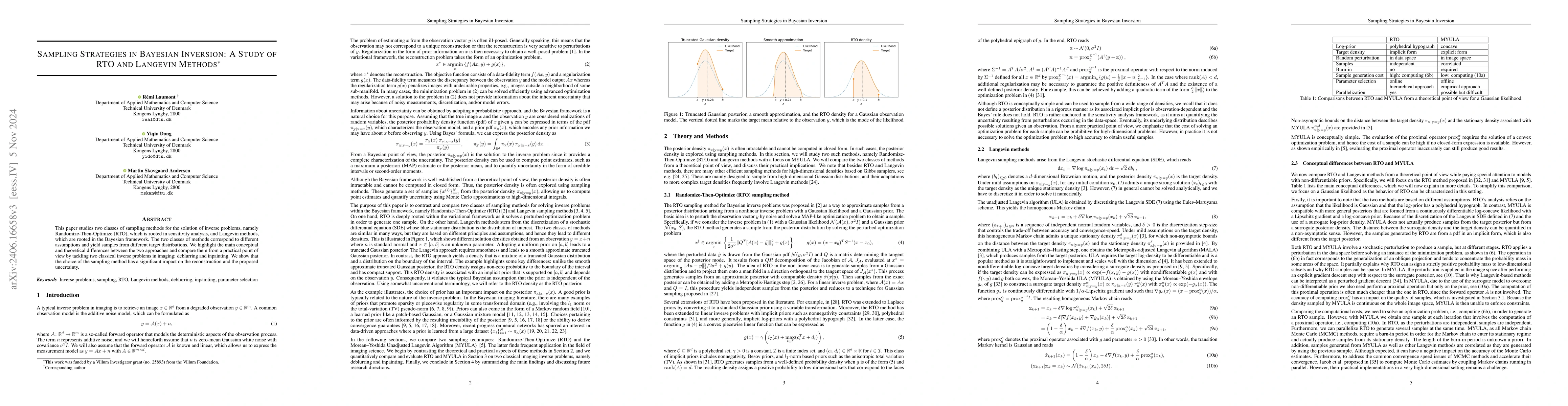 Thumbnail for Sampling Strategies in Bayesian Inversion: A Study of RTO and Langevin
  Methods