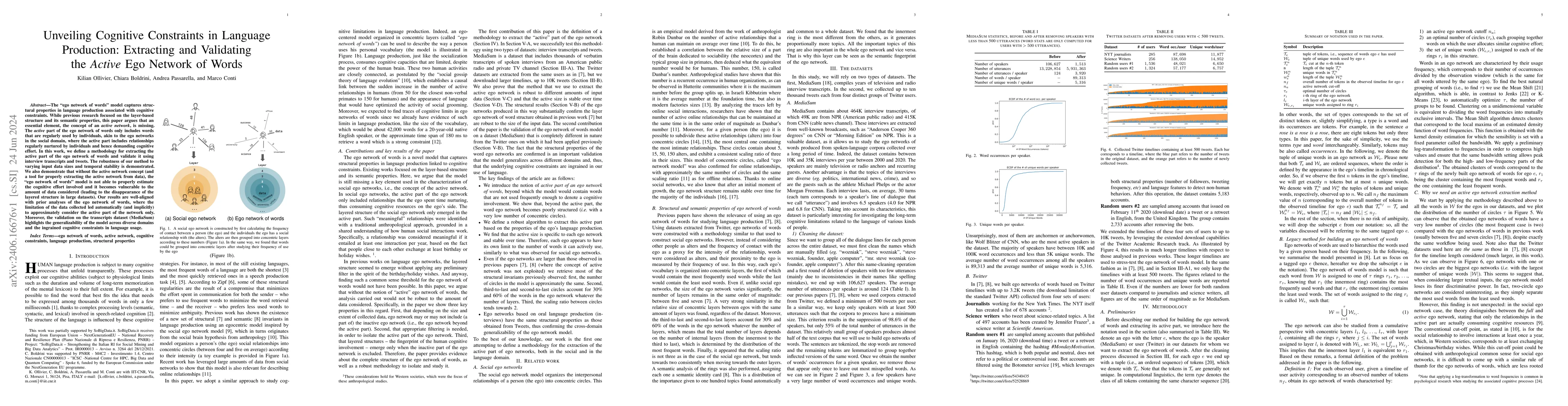 Thumbnail for Unveiling Cognitive Constraints in Language Production: Extracting and
  Validating the Active Ego Network of Words