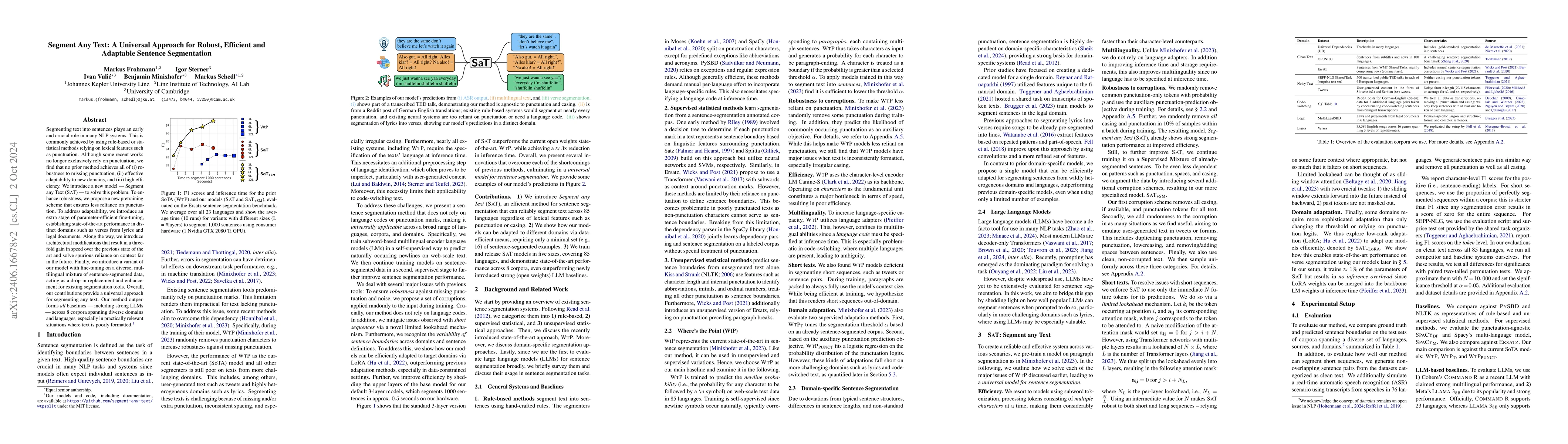 Thumbnail for Segment Any Text: A Universal Approach for Robust, Efficient and
  Adaptable Sentence Segmentation