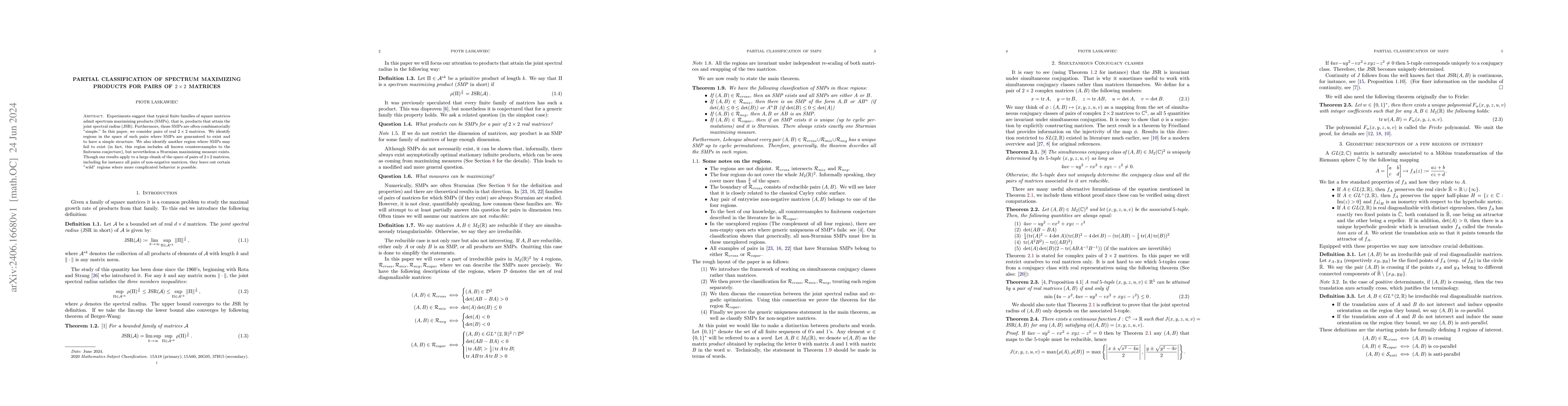 Thumbnail for Partial classification of spectrum maximizing products for pairs of
  $2\times2$ matrices