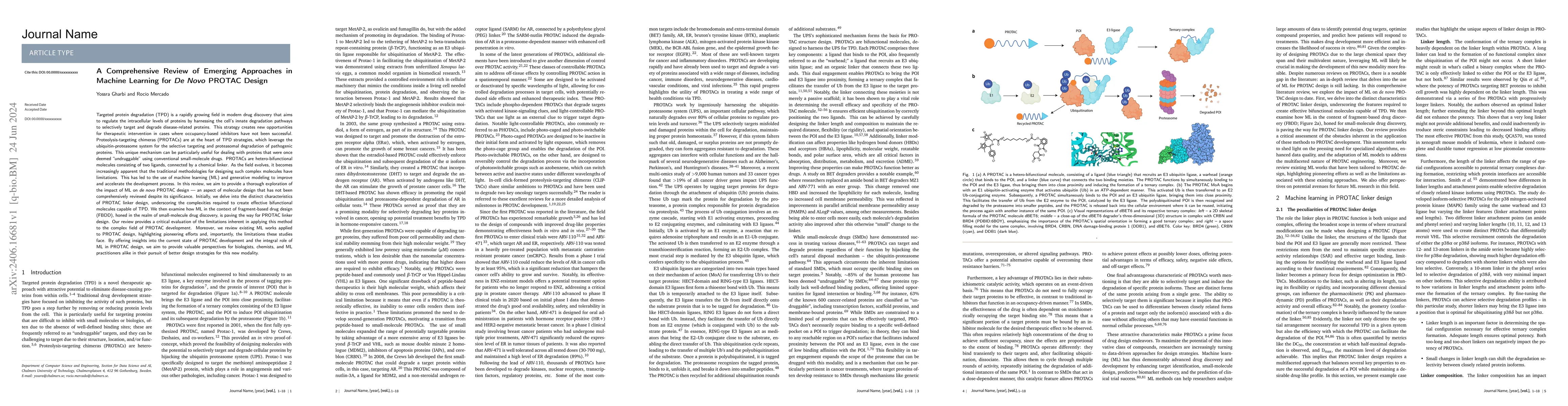 Thumbnail for A Comprehensive Review of Emerging Approaches in Machine Learning for De
  Novo PROTAC Design