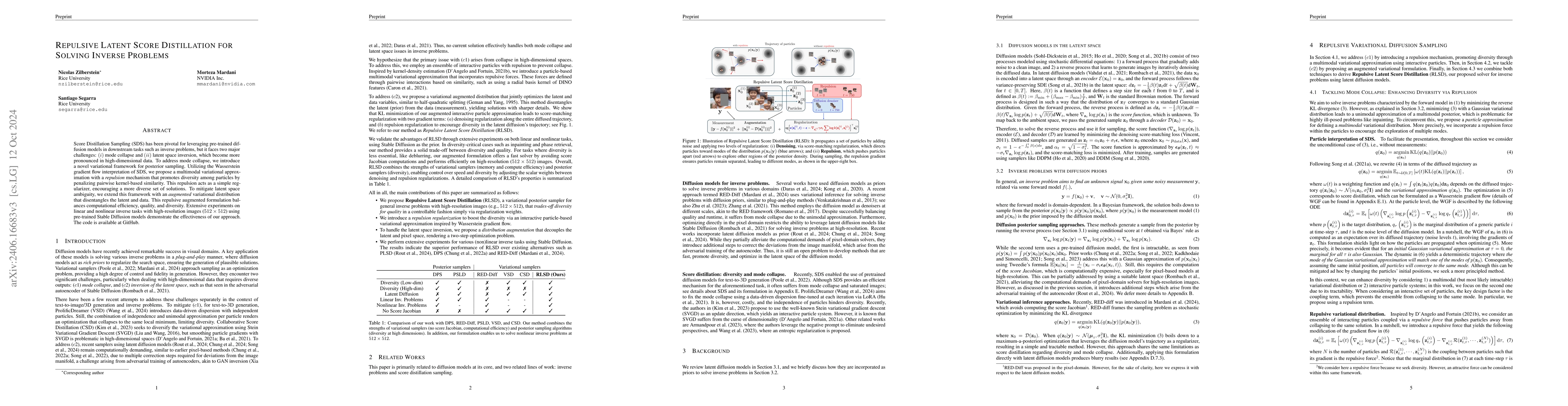 Thumbnail for Repulsive Score Distillation for Diverse Sampling of Diffusion Models