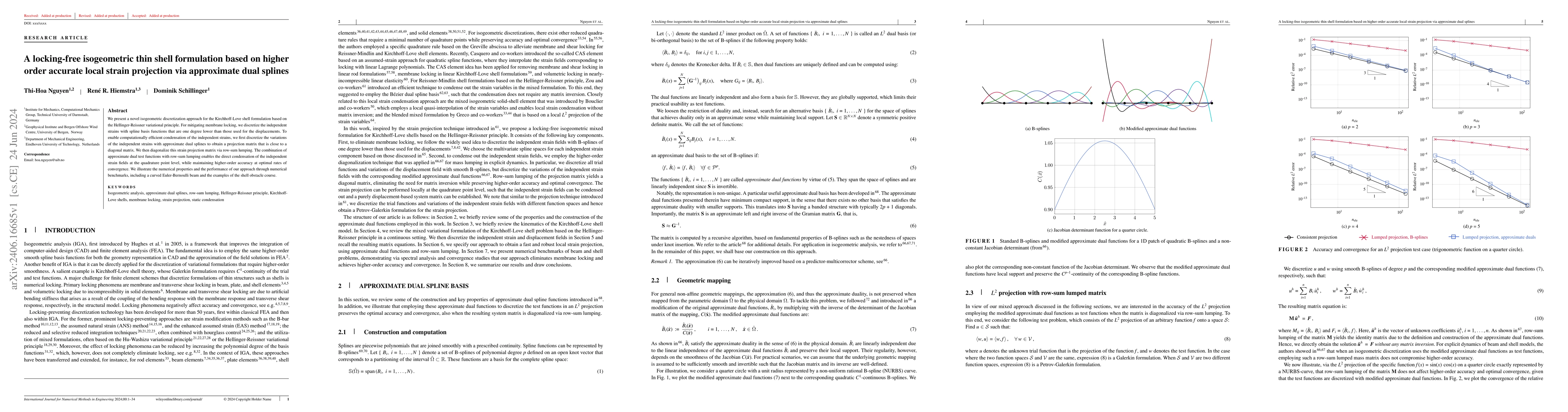 Thumbnail for A locking-free isogeometric thin shell formulation based on higher order
  accurate local strain projection via approximate dual splines