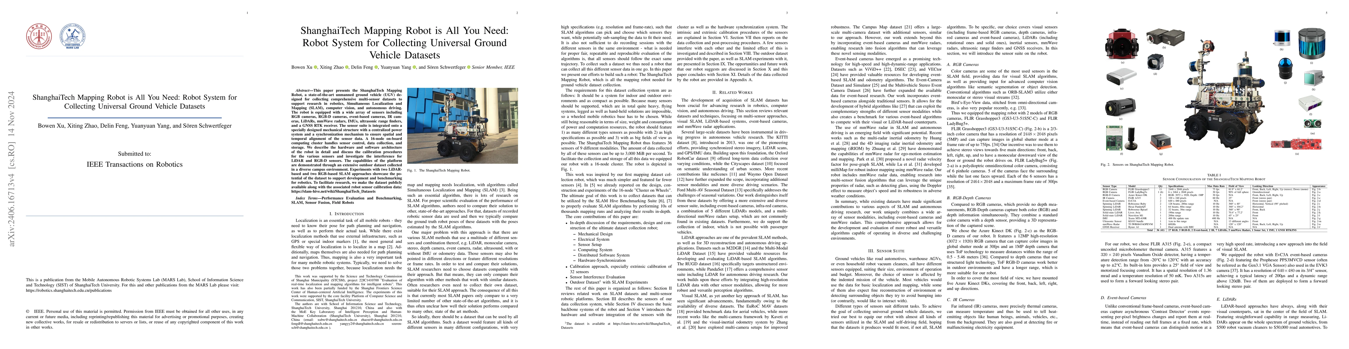 Thumbnail for ShanghaiTech Mapping Robot is All You Need: Robot System for Collecting
  Universal Ground Vehicle Datasets