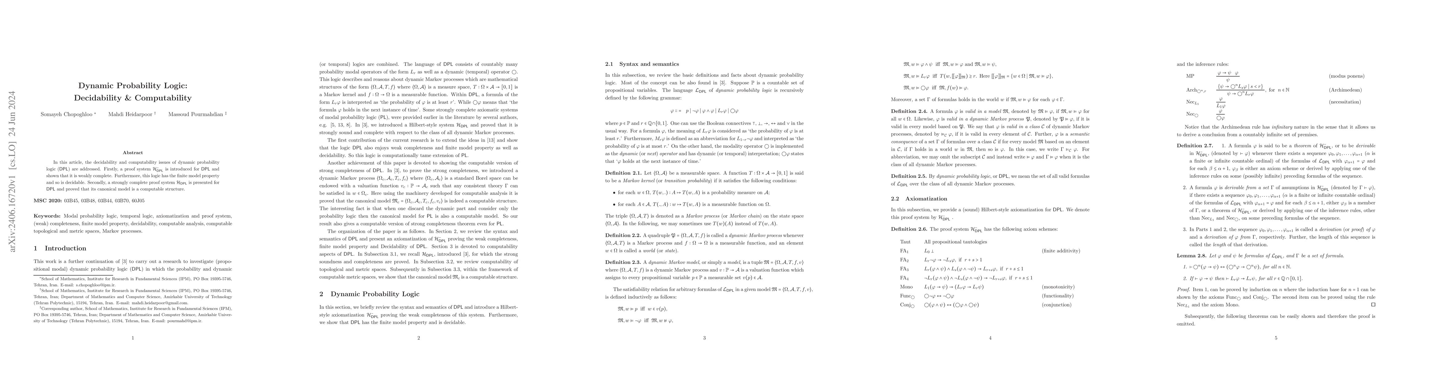Thumbnail for Dynamic Probability Logic: Decidability & Computability