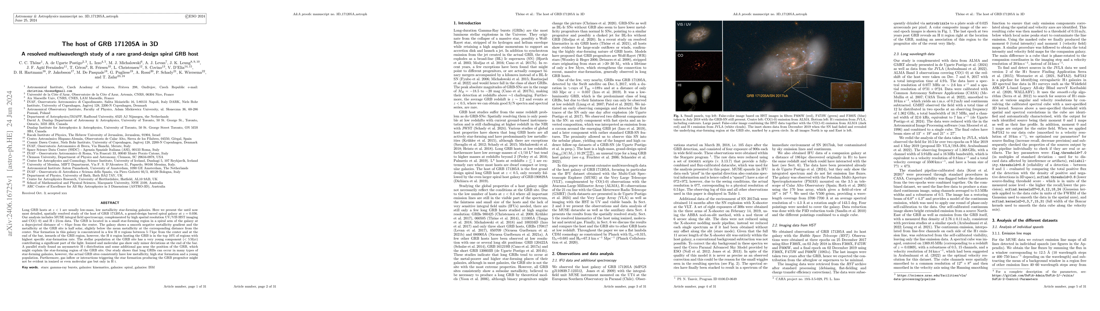Thumbnail for The host of GRB 171205A in 3D -- A resolved multiwavelength study of a
  rare grand-design spiral GRB host