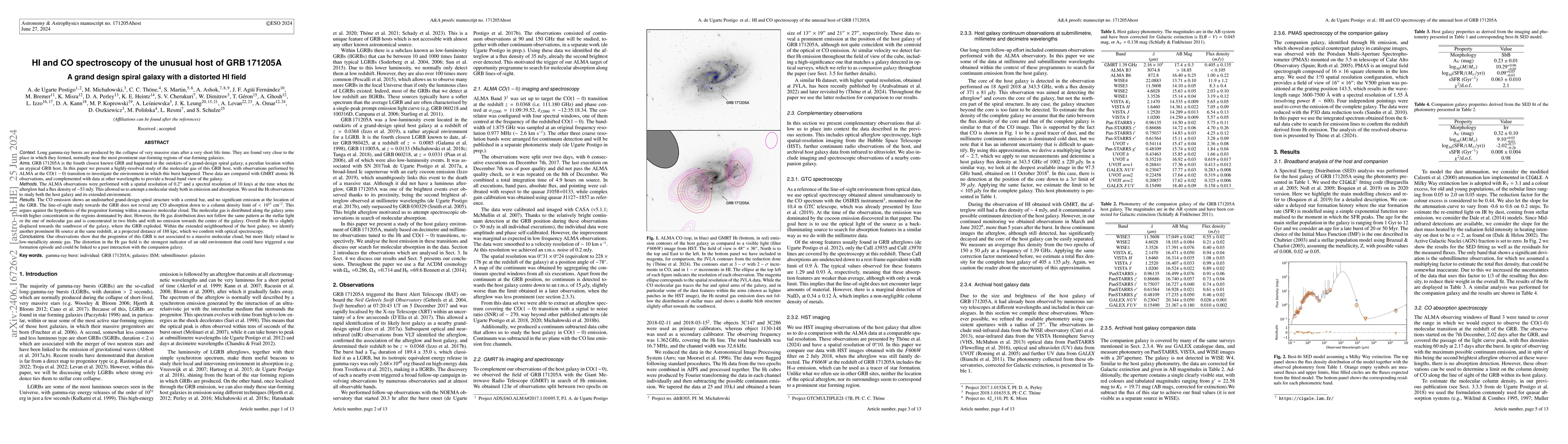 Thumbnail for HI and CO spectroscopy of the unusual host of GRB 171205A: A grand
  design spiral galaxy with a distorted HI field
