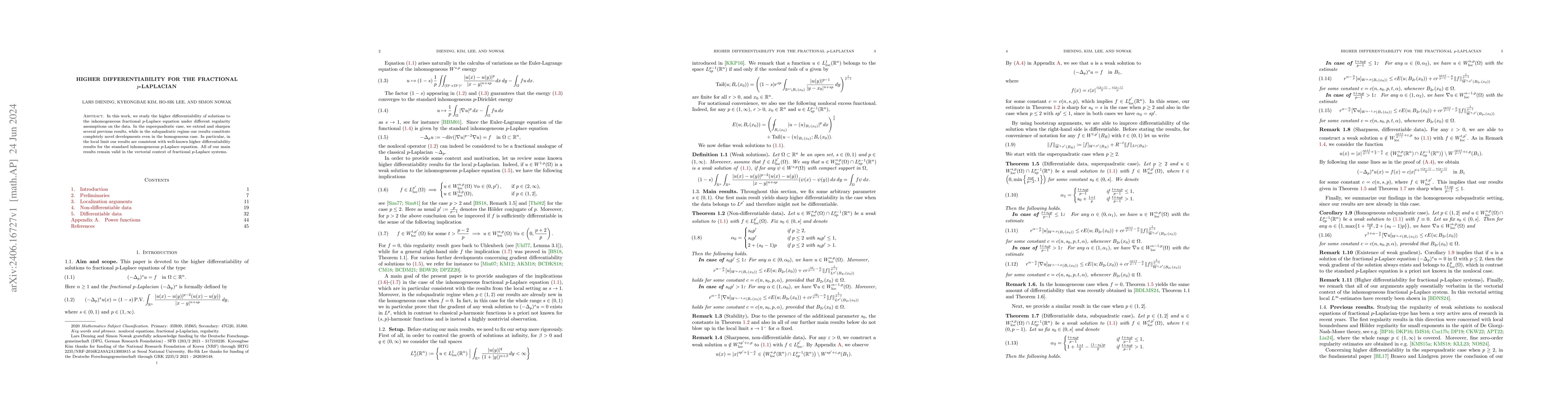 Thumbnail for Higher differentiability for the fractional $p$-Laplacian