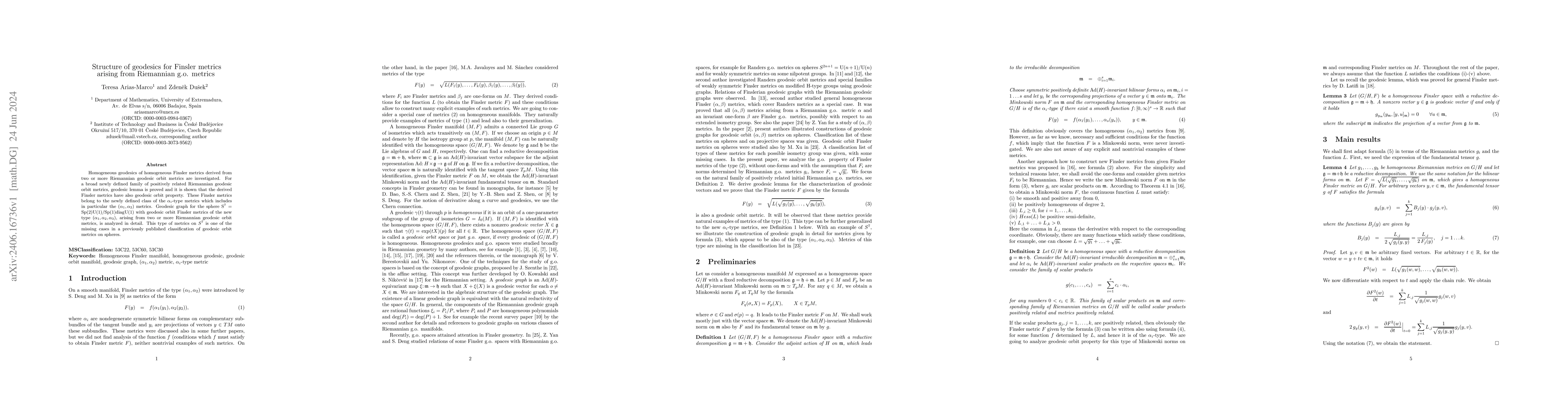 Thumbnail for Structure of geodesics for Finsler metrics arising from Riemannian g.o.
  metrics