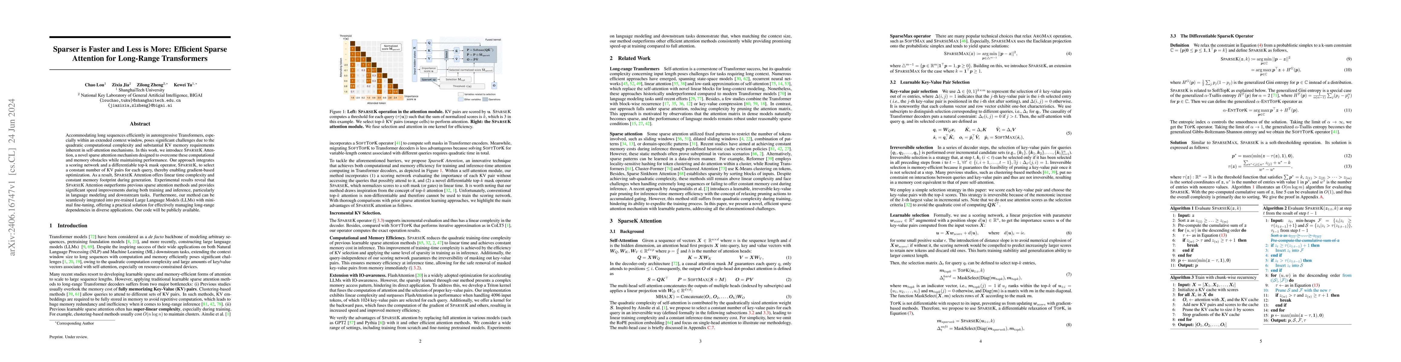 Thumbnail for Sparser is Faster and Less is More: Efficient Sparse Attention for
  Long-Range Transformers