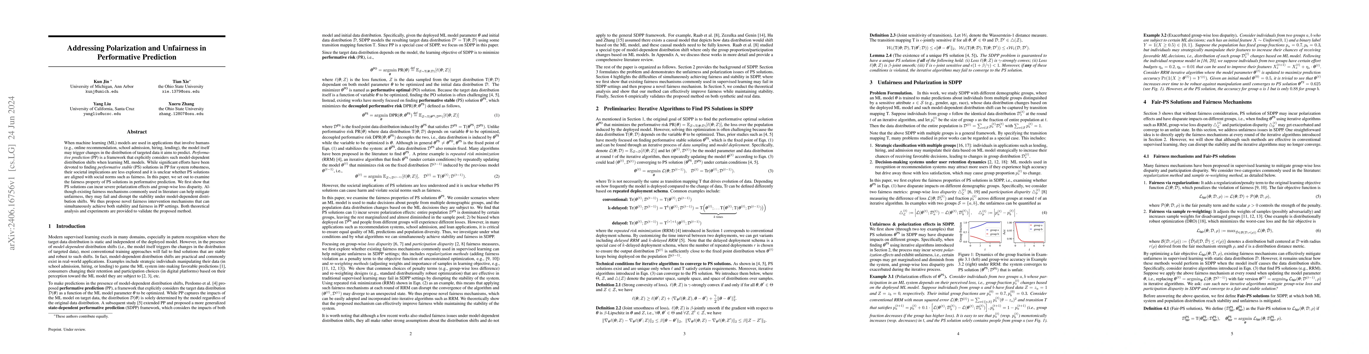 Thumbnail for Addressing Polarization and Unfairness in Performative Prediction