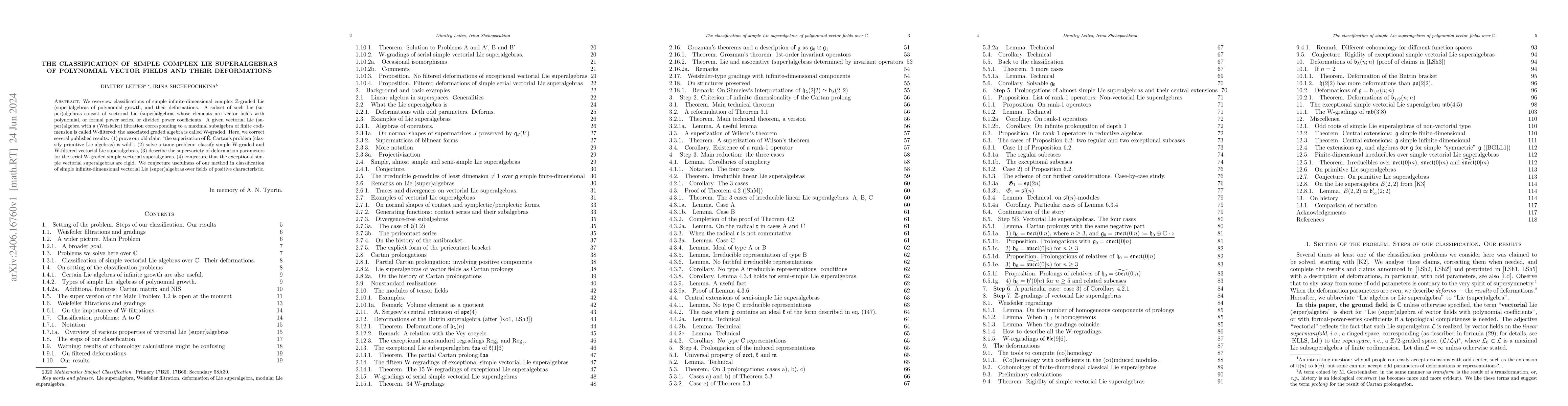 Thumbnail for The classification of simple complex Lie superalgebras of polynomial
  vector fields and their deformations