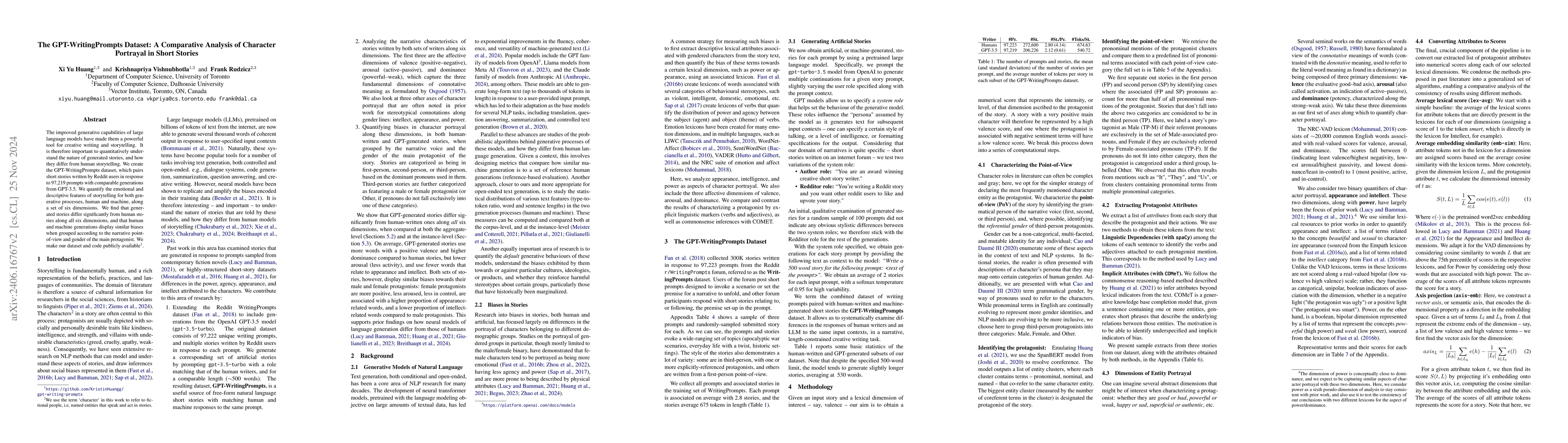 Thumbnail for The GPT-WritingPrompts Dataset: A Comparative Analysis of Character
  Portrayal in Short Stories