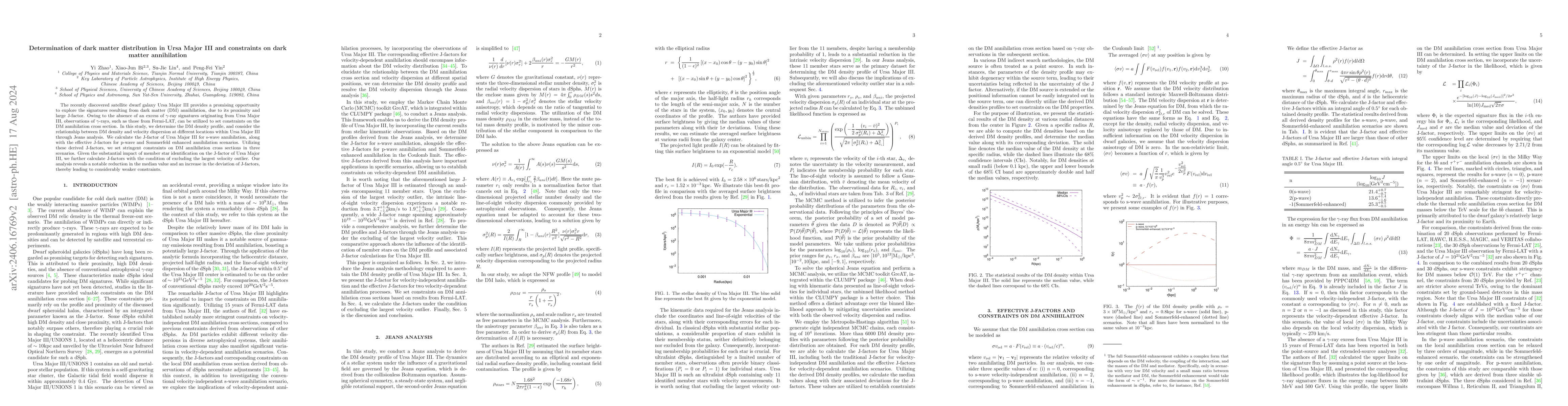 Thumbnail for Determination of dark matter distribution in Ursa Major III and
  constraints on dark matter annihilation