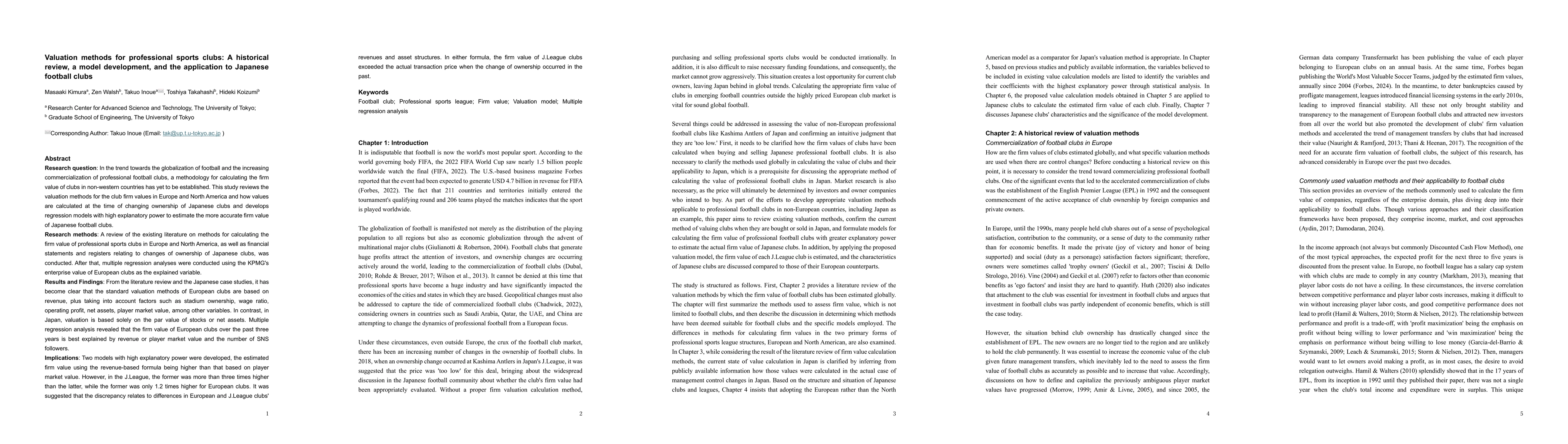 Thumbnail for Valuation methods for professional sports clubs: A historical review, a
  model development, and the application to Japanese football clubs