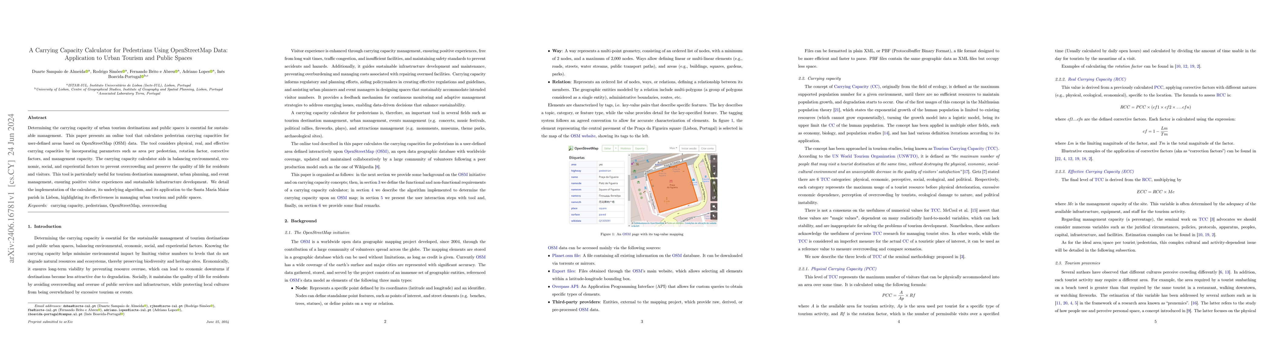 Thumbnail for A Carrying Capacity Calculator for Pedestrians Using OpenStreetMap Data:
  Application to Urban Tourism and Public Spaces
