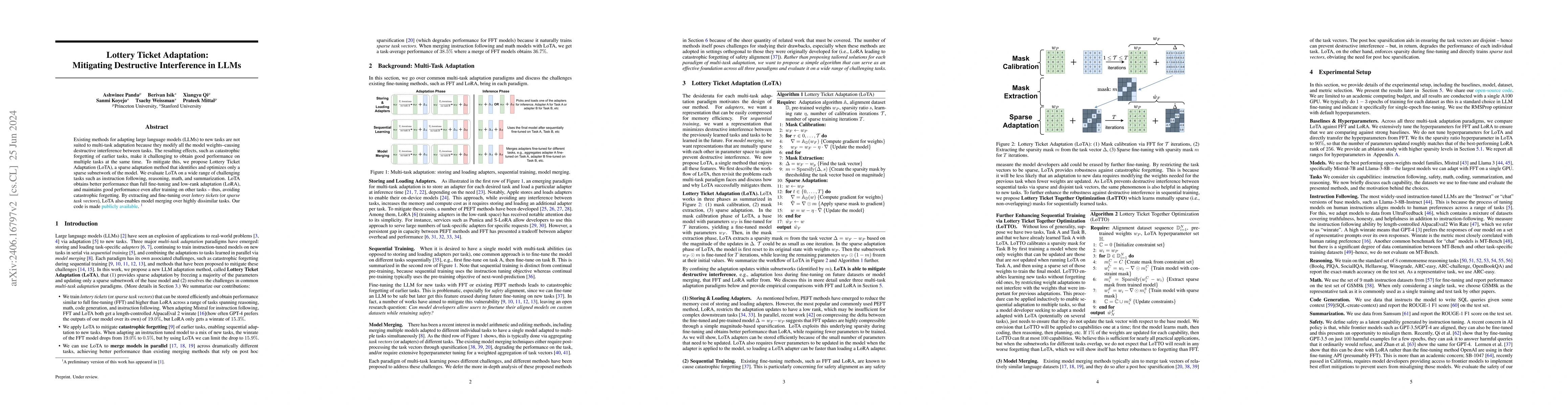 Thumbnail for Lottery Ticket Adaptation: Mitigating Destructive Interference in LLMs