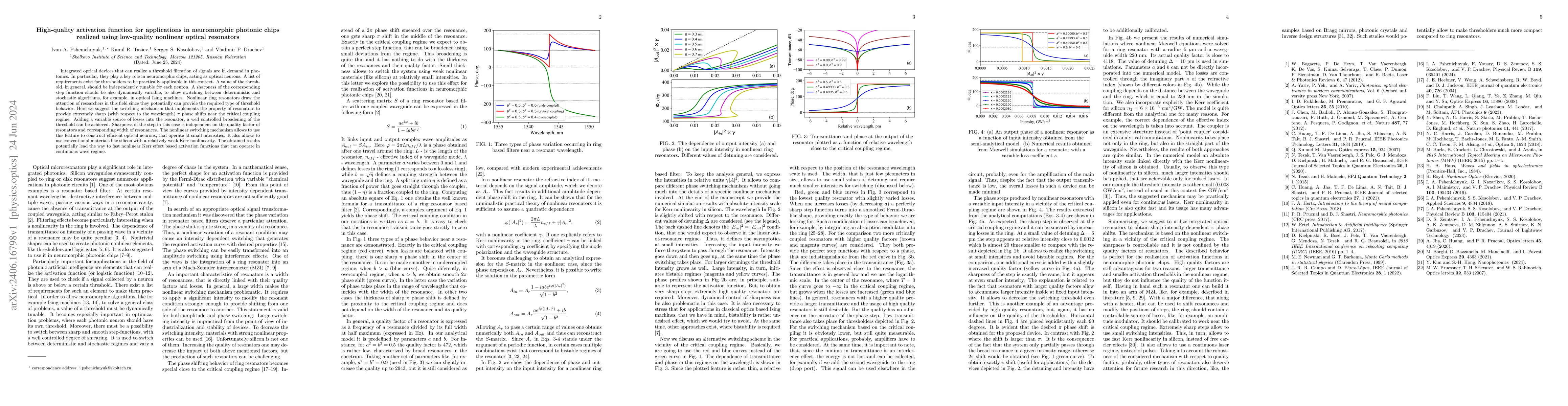 Thumbnail for High-quality activation function for applications in neuromorphic
  photonic chips realized using low-quality nonlinear optical resonators