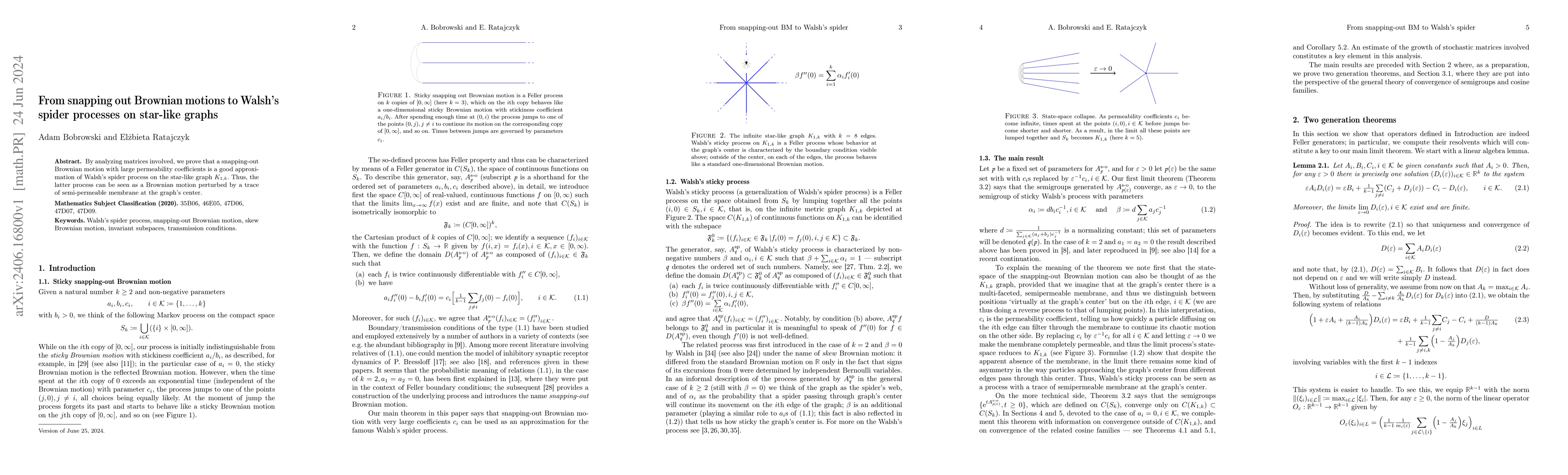 Thumbnail for From snapping out Brownian motions to Walsh's spider processes on
  star-like graphs