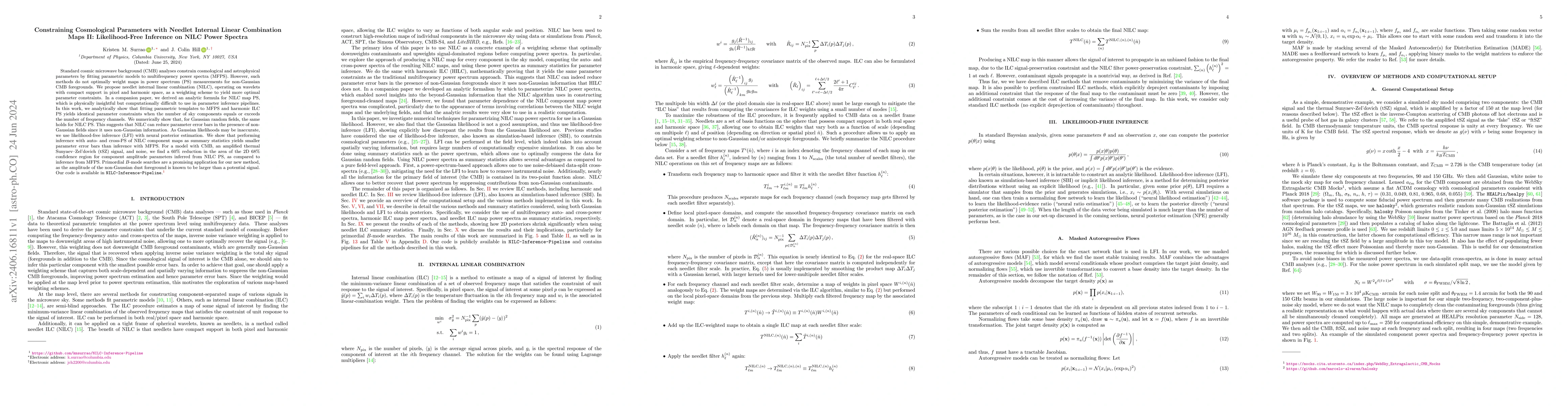 Thumbnail for Constraining Cosmological Parameters with Needlet Internal Linear
  Combination Maps II: Likelihood-Free Inference on NILC Power Spectra