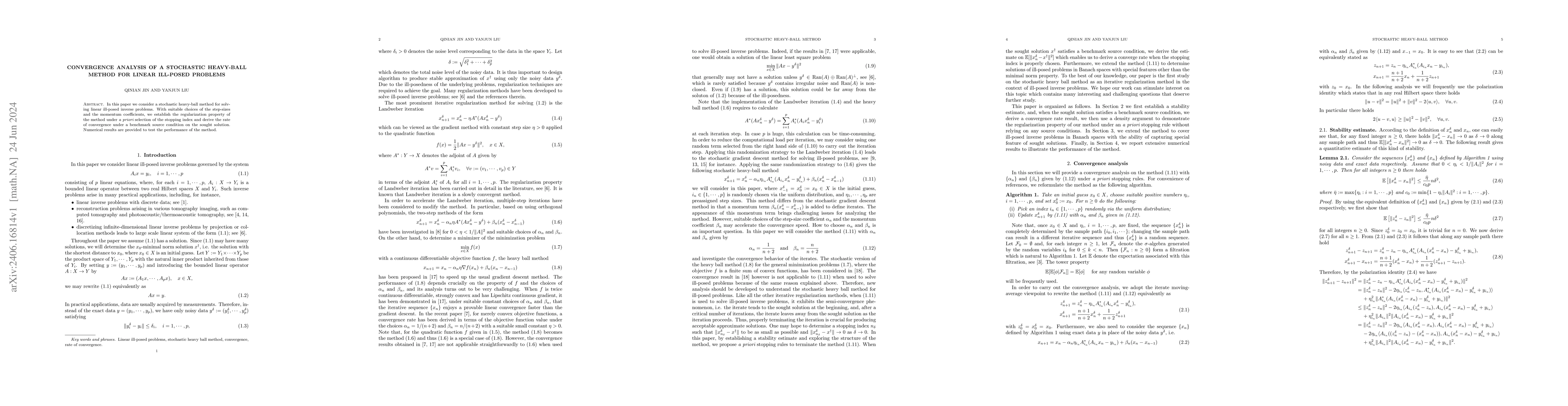 Thumbnail for Convergence analysis of a stochastic heavy-ball method for linear
  ill-posed problems