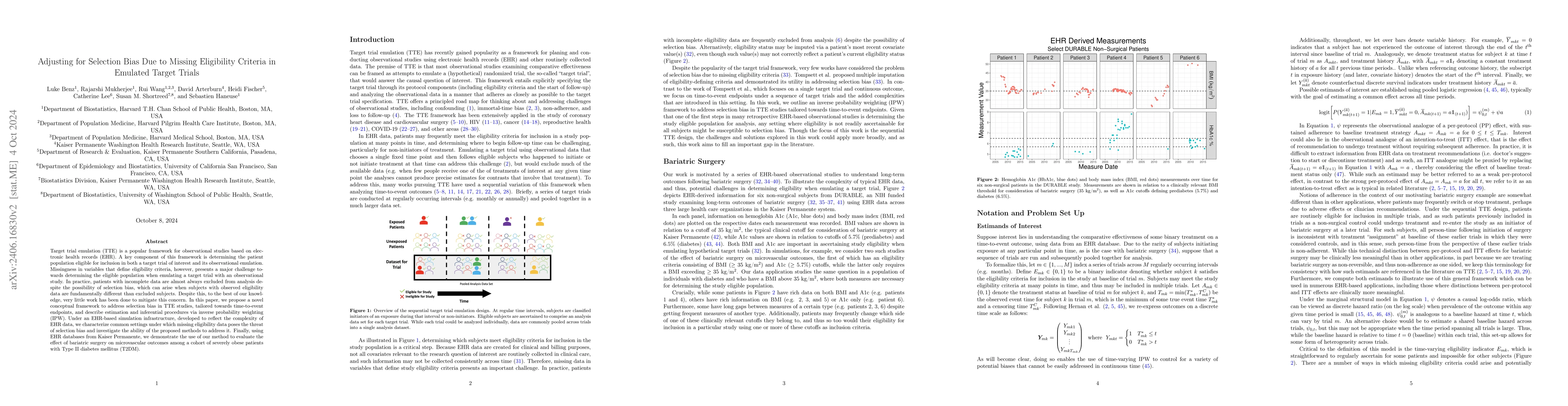 Thumbnail for Adjusting for Selection Bias Due to Missing Eligibility Criteria in
  Emulated Target Trials
