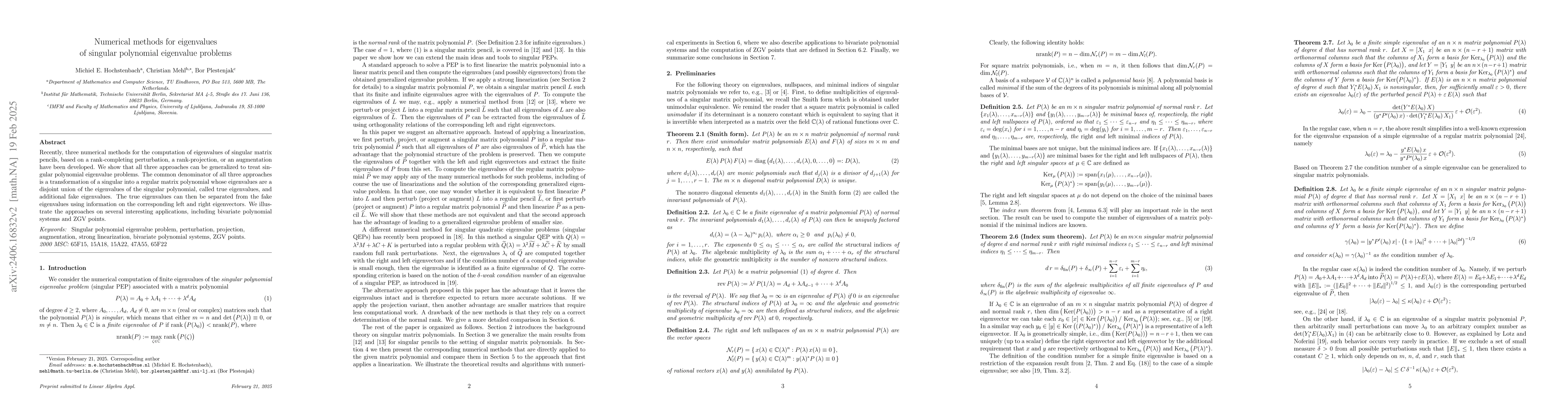 Thumbnail for Numerical methods for eigenvalues of singular polynomial eigenvalue
  problems
