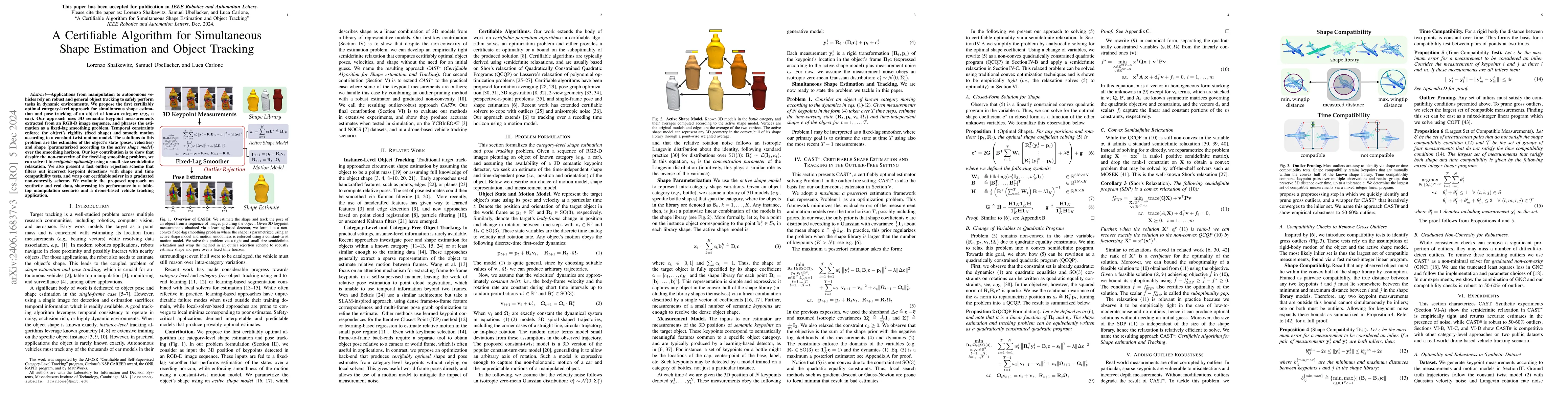 Thumbnail for A Certifiable Algorithm for Simultaneous Shape Estimation and Object
  Tracking