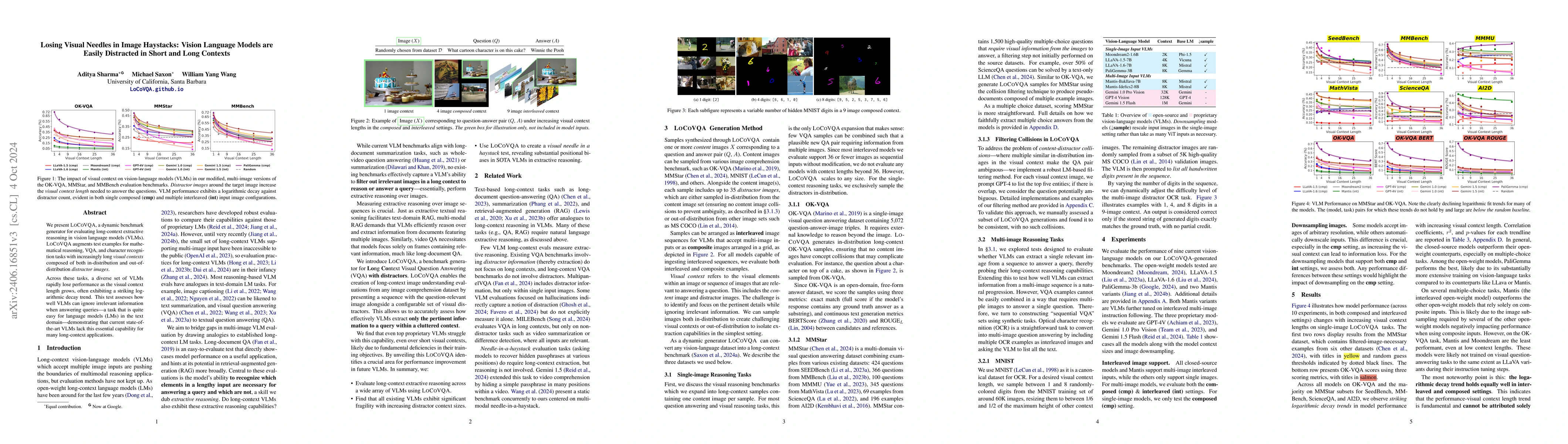 Thumbnail for Losing Visual Needles in Image Haystacks: Vision Language Models are
  Easily Distracted in Short and Long Contexts