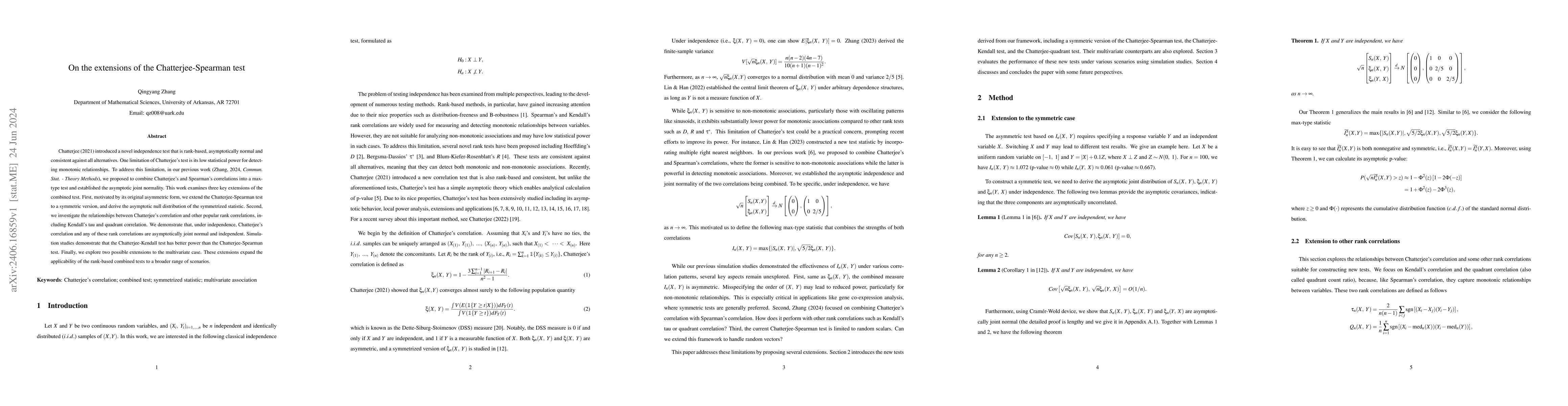 Thumbnail for On the extensions of the Chatterjee-Spearman test