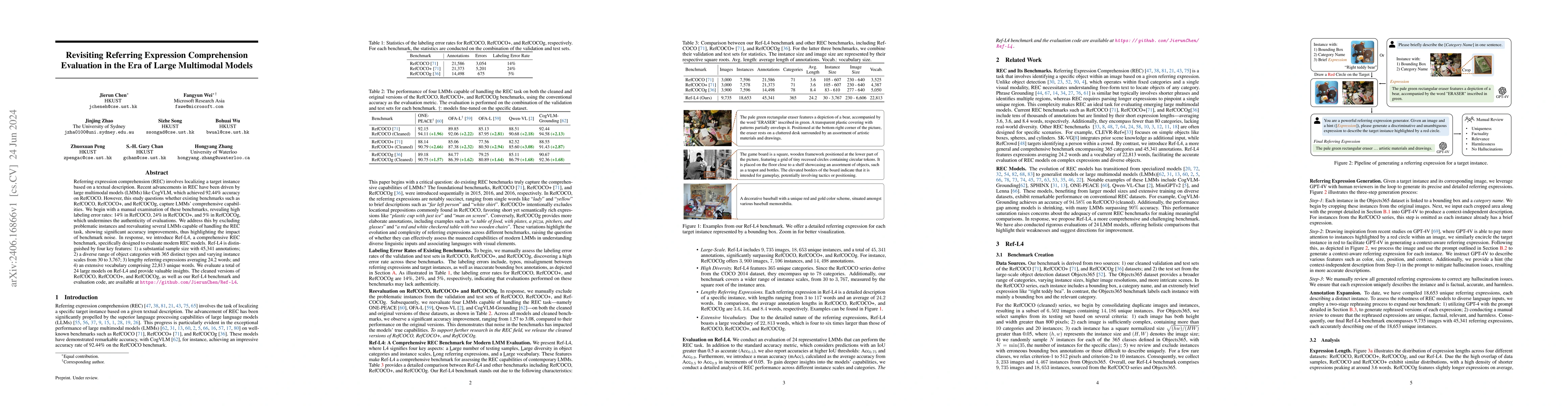 Thumbnail for Revisiting Referring Expression Comprehension Evaluation in the Era of
  Large Multimodal Models