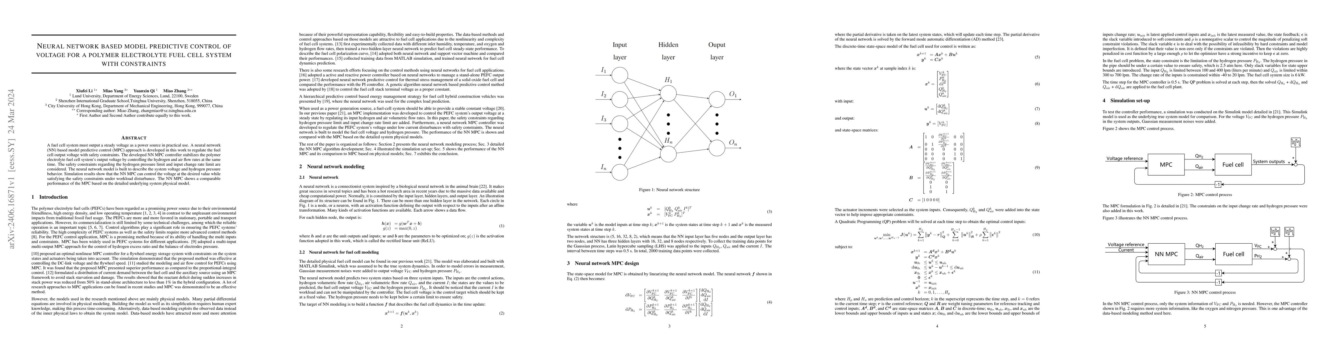 Thumbnail for Neural network based model predictive control of voltage for a polymer
  electrolyte fuel cell system with constraints